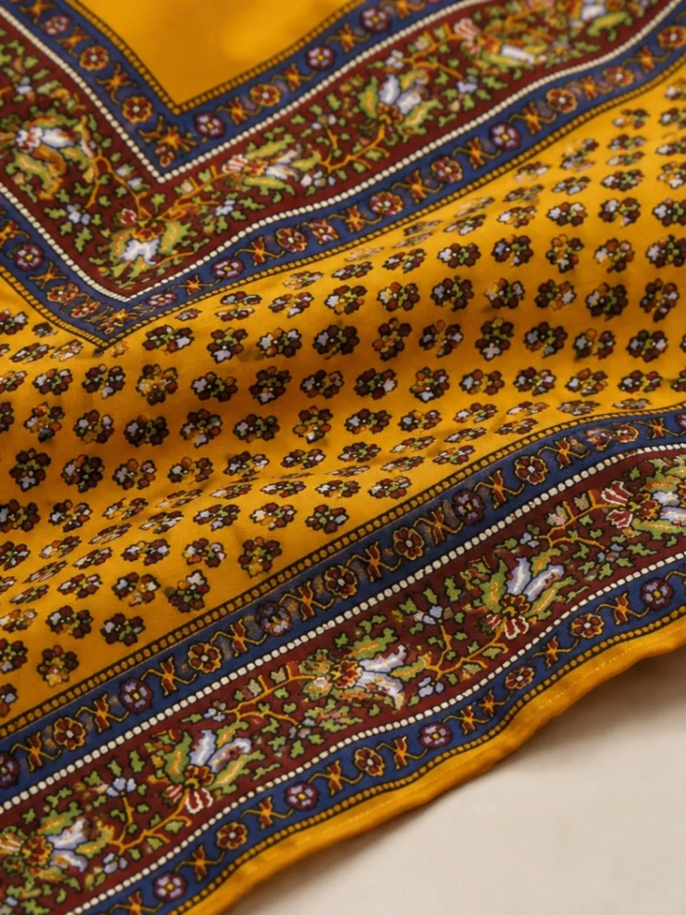 Vintage Silk Foulard Floral Border Scarf 22x22